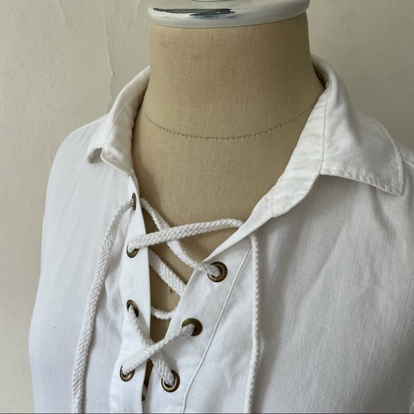 Anthropologie Cloth & Tone Lace Up Tencel Blouse - Picture 9 of 12